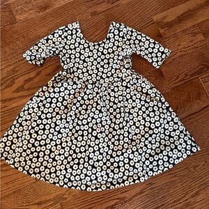 Hanna Anderson Floral Black and White Kids Dress 3T with pockets